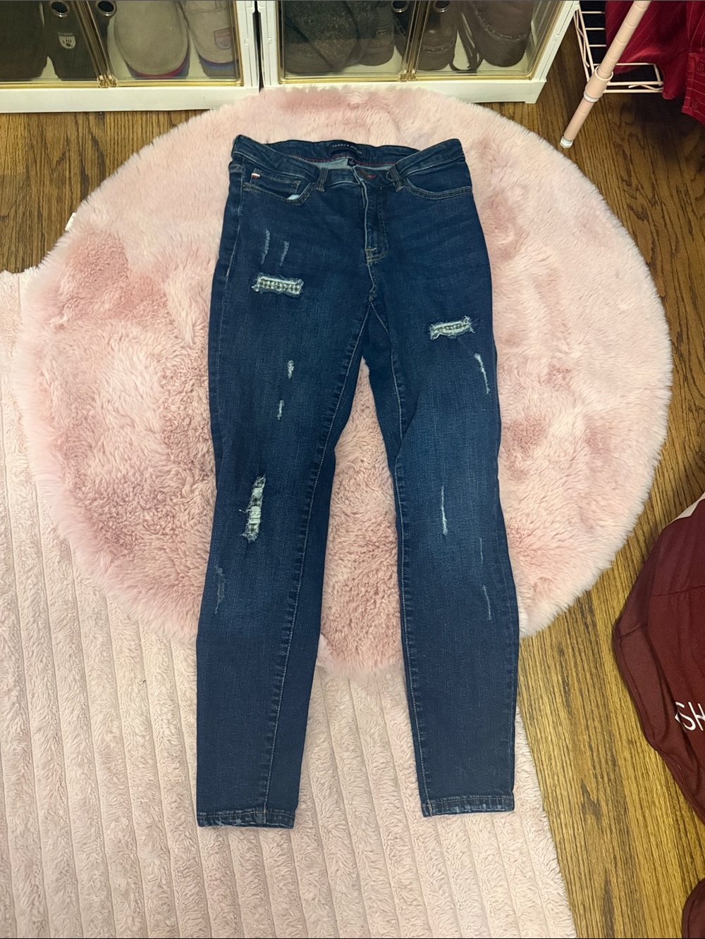 Tommy Hilfiger Dark Blue Distressed Patch Skinny Jeans